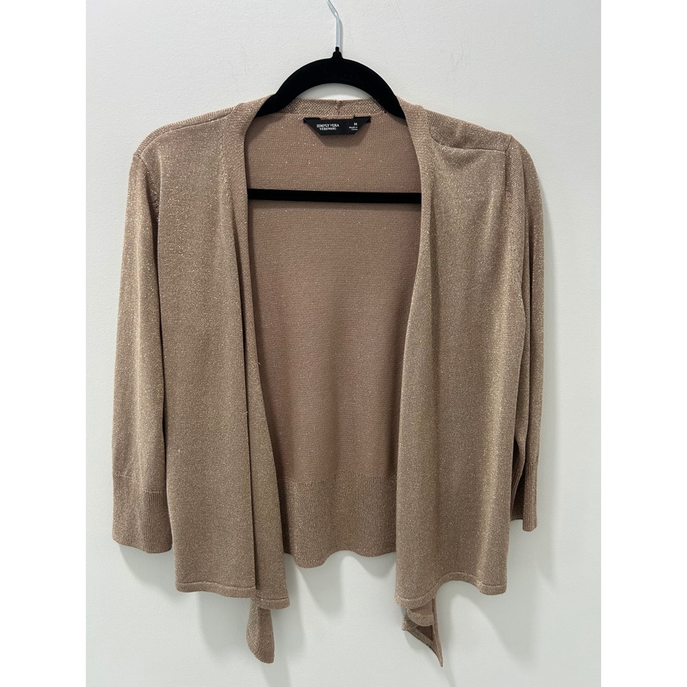 Simply Vera Vera Wang Rose Gold Metallic Open Front Cardigan Shimmer Sweater M